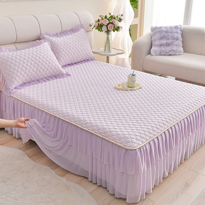 91家纺网 家纺一手货源 找家纺 畅畅家纺 2025新款夏季凉感丝足球花纯色凉席夏被四件套 足球花-魅紫