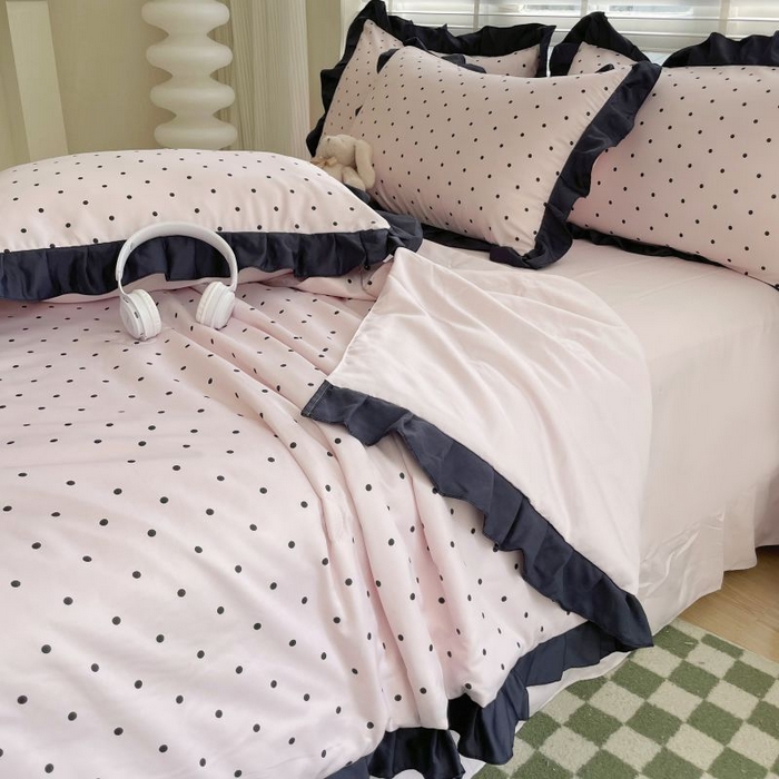 91家纺网 家纺一手货源 找家纺 绣女坊  2025新款水洗天丝夏被四件套 粉色圆点