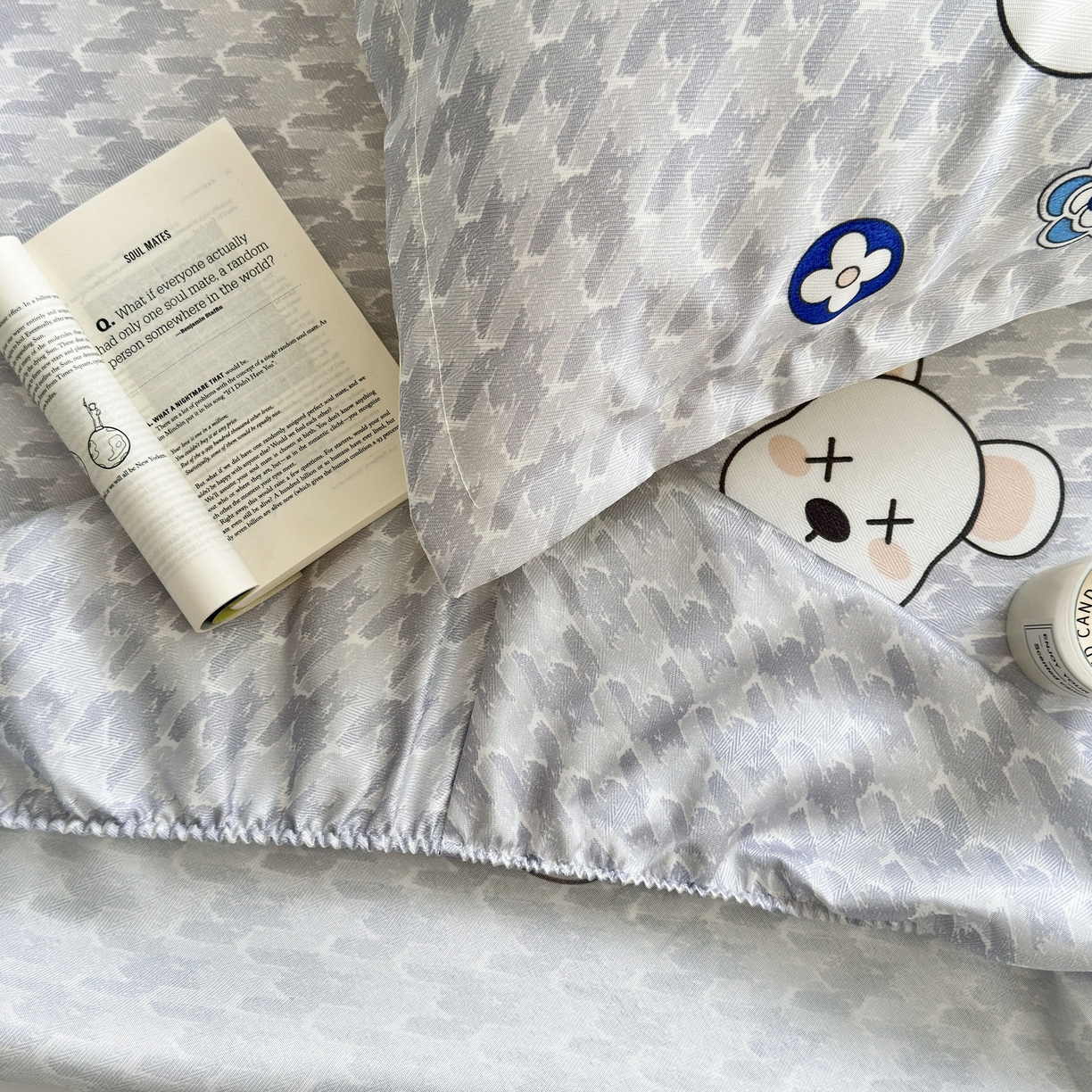 91家纺网 家纺一手货源 找家纺 乐居家纺 2025新款亲肤舒适活性印染水洗冰丝床笠 千鸟格熊