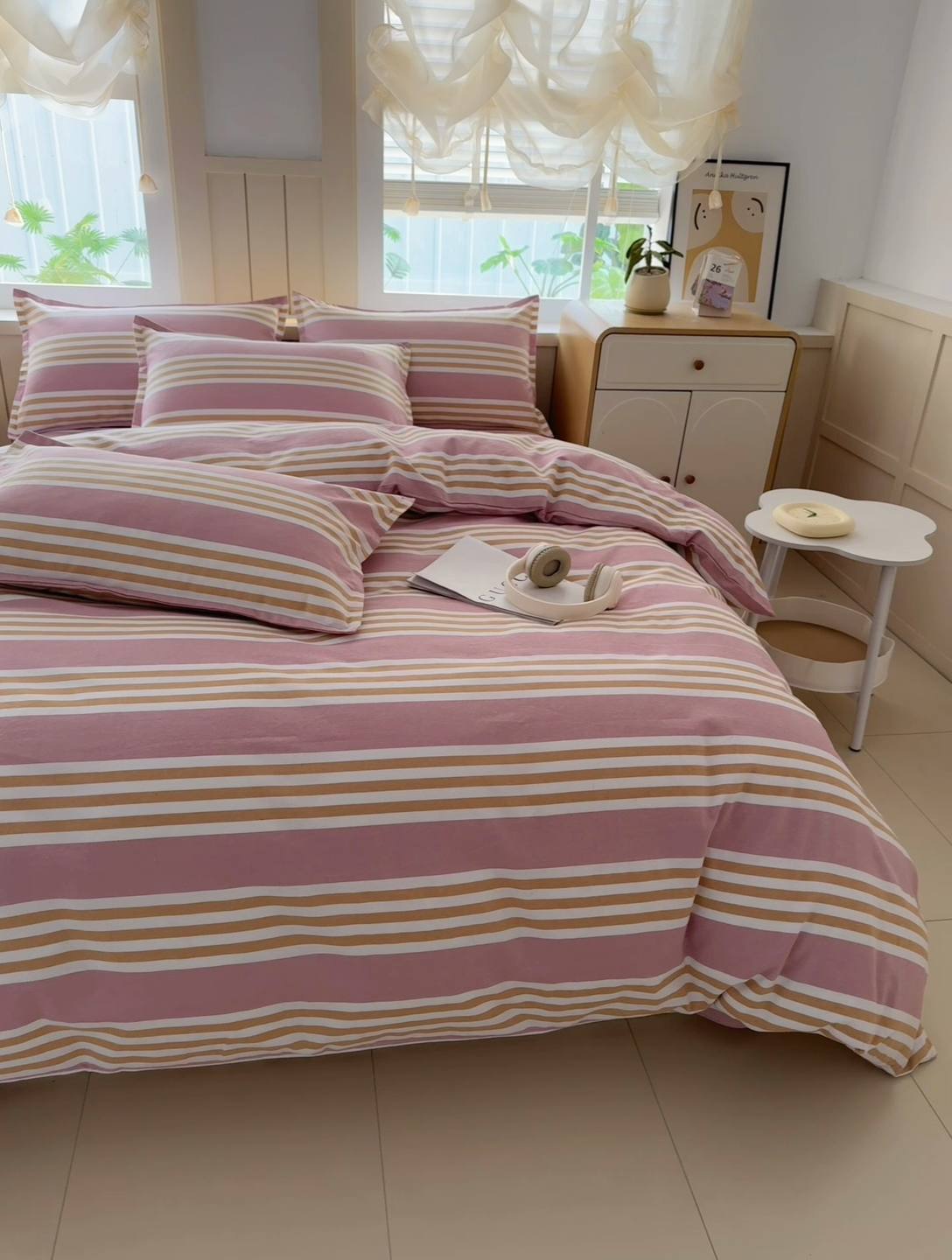 91家纺网 家纺一手货源 找家纺 金泰莱 2025新款色织老粗布四件套全棉四件套纯棉四件套 粉恋