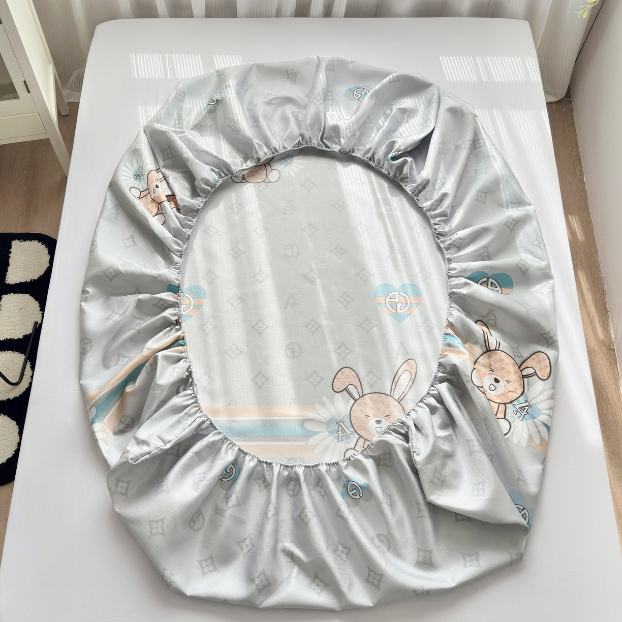 91家纺网 家纺一手货源 找家纺 乐居家纺 2025新款亲肤舒适活性印染水洗冰丝床笠 米妮兔-卡