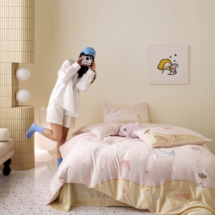 91家纺网 家纺一手货源 找家纺 （总）爱缦 2025新款海边假日系列60支莱赛尔四件套风格二