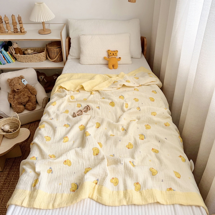 91家纺网 家纺一手货源 找家纺 （总）BOSS 2025新款全棉皱皱纱双层纱儿童盖毯夏被  幼儿园夏被午睡毯夏凉被空调被