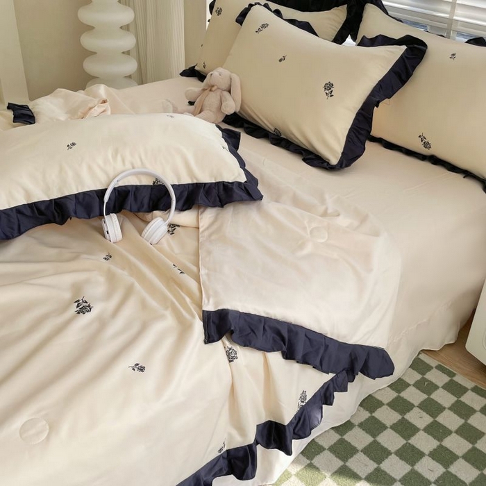 91家纺网 家纺一手货源 找家纺 绣女坊  2025新款水洗天丝夏被四件套 黄色玫瑰