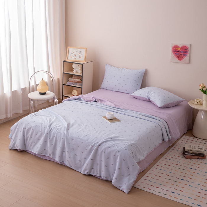 91家纺网 家纺一手货源 找家纺 南北家居 2025新款针织棉双层纱夏被四件套 蔷薇轻舞