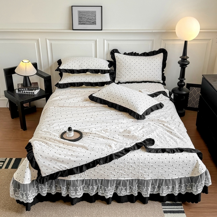 91家纺网 家纺一手货源 找家纺 绣女坊 2025新款夏被款床盖四件套 波点