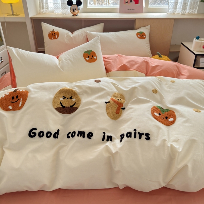 91家纺网 家纺一手货源 找家纺 如意朵2025新款全棉毛巾绣四件套 柿柿如意