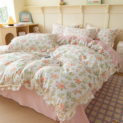 南北家居 2025新款A类宝宝棉双层纱系列四件套-花边款 秘密花园