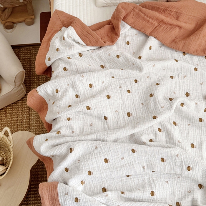 91家纺网 家纺一手货源 找家纺 BOSS 2025新款全棉纯棉皱皱纱儿童盖毯夏被  幼儿园夏被夏凉被空调被 小蘑菇