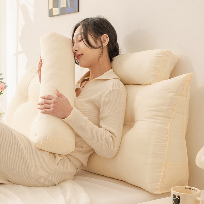 91家纺网 家纺一手货源 找家纺 2025新款高级感床头大靠垫三角床上靠枕护腰榻榻米靠背浅粉沙发软包拆洗 米黄