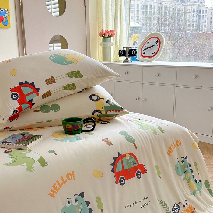 91家纺网 家纺一手货源 找家纺 麦伦家居 2025新款云柔针织棉大豆夏凉被 汽车恐龙