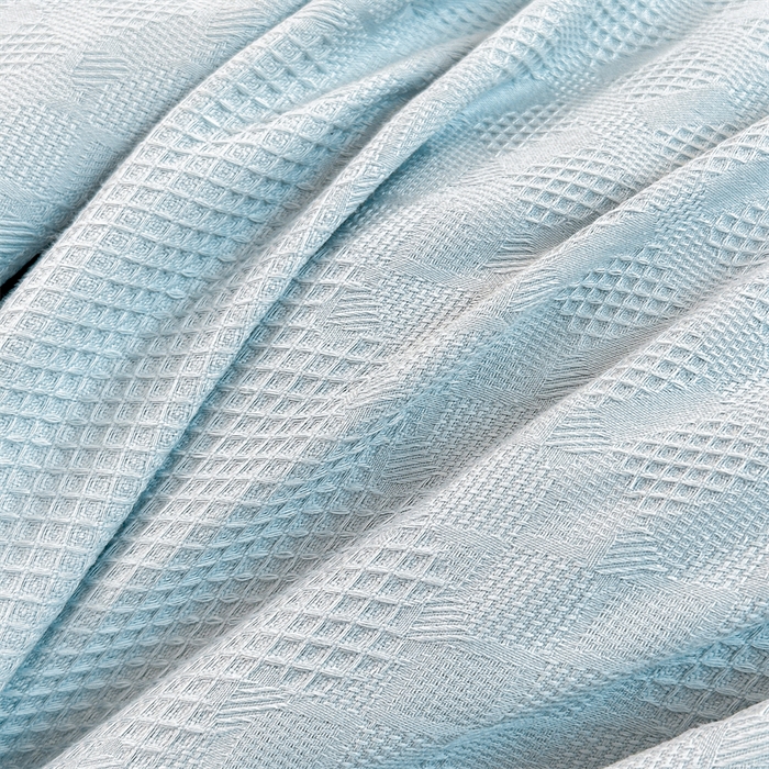 91家纺网 家纺一手货源 找家纺 曼町家居 2025新款全棉华夫格床笠 云水蓝