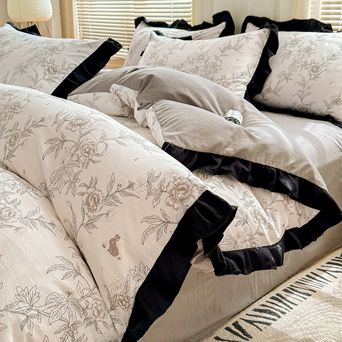 91家纺网 家纺一手货源 找家纺 佳一家纺 2025新款亲肤水洗棉四件套系列 花恋