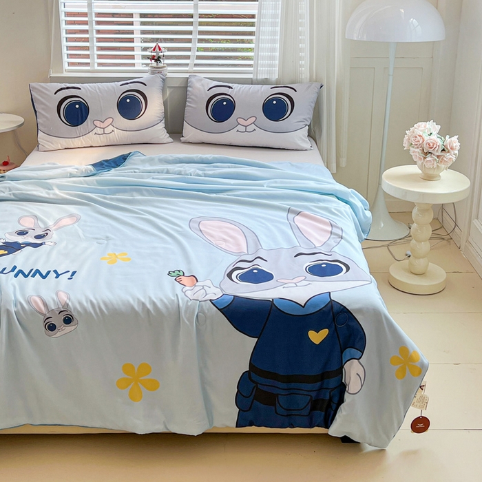 91家纺网 家纺一手货源 找家纺 海岛哥哥 2025新款水洗棉大版卡通夏被 萌萌兔子
