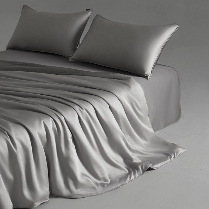 91家纺网 家纺一手货源 找家纺 AB家纺2025新品A类莱赛尔双拼50天丝空调夏被四件套 烟灰-摩登灰