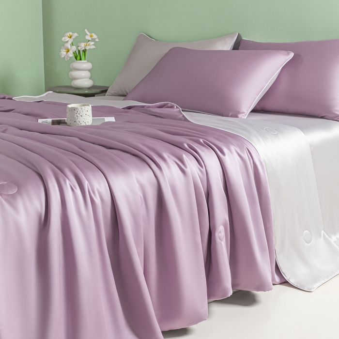 91家纺网 家纺一手货源 找家纺 爱彼家纺 2025夏季新款麻绳款冰丝夏被夏凉被空调被四件套-风格一 麻绳款夏被-风信紫+青灰