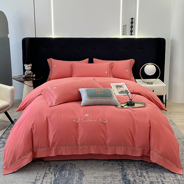 91家纺网 家纺一手货源 找家纺 （总）宇彬家纺 2025直播新款13374全棉纯棉母婴级压线一字绣纯色刺绣四件套全棉纯棉贡缎新疆长绒字母款铂金系列