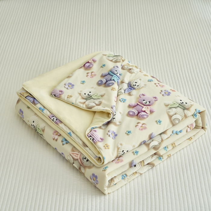 91家纺网 家纺一手货源 找家纺 子由家居 2025新款5D凉感大豆夏被 5D-可爱毛线熊