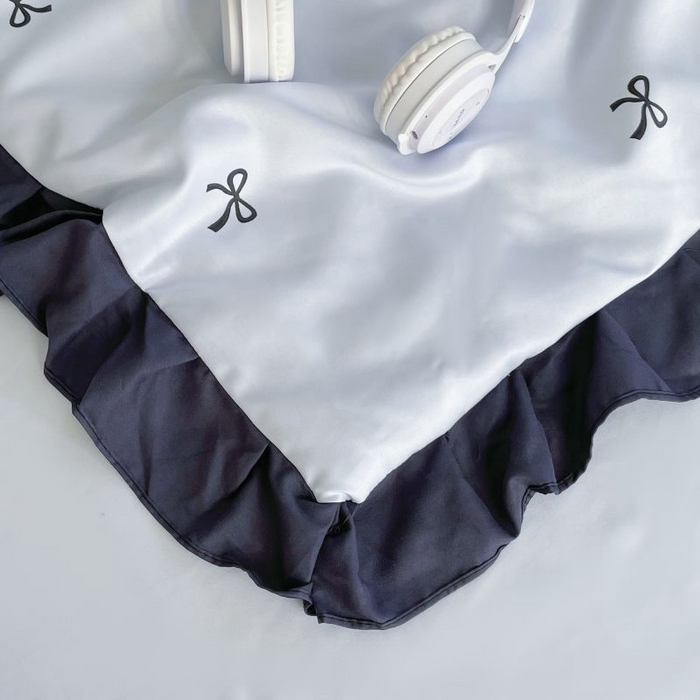 91家纺网 家纺一手货源 找家纺 绣女坊  2025新款水洗天丝夏被四件套 蓝色蝴蝶结