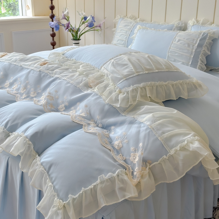 91家纺网 家纺一手货源 找家纺 狂想家 2025高定蕾丝糯小棉安妮系列四件套 晴空兰