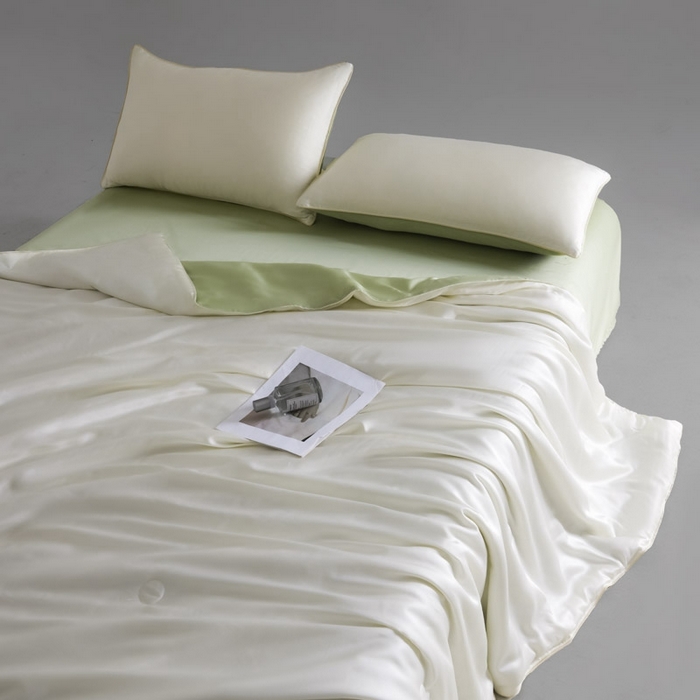 91家纺网 家纺一手货源 找家纺 AB家纺2025新品A类莱赛尔双拼50天丝空调夏被四件套 珍珠白-梨花黄