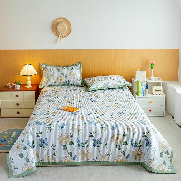 91家纺网 家纺一手货源 找家纺 晨晨家纺2025新款双面全棉床盖款三件套 清新悦语