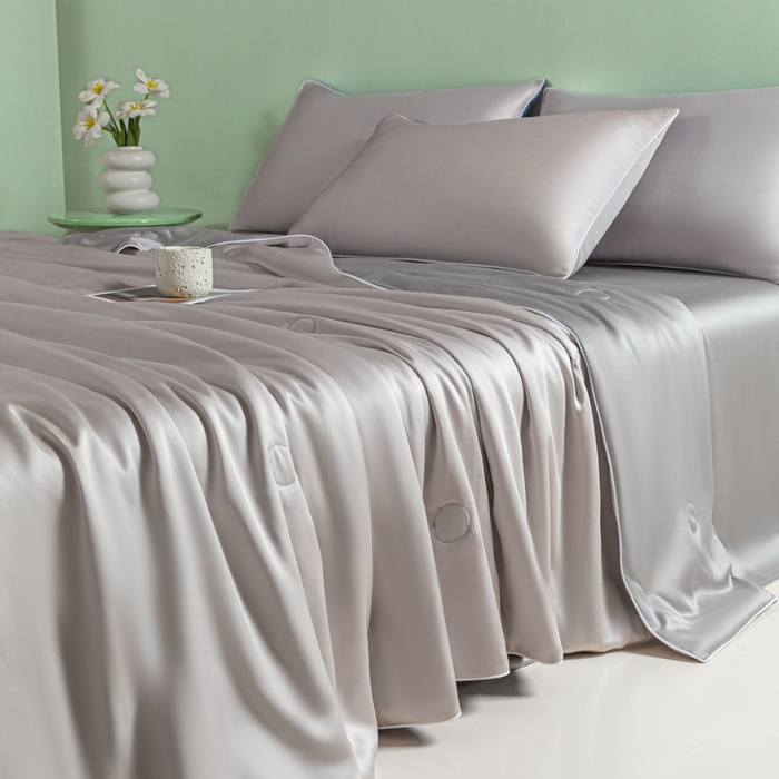 91家纺网 家纺一手货源 找家纺 爱彼家纺 2025夏季新款麻绳款冰丝夏被夏凉被空调被四件套-风格一 麻绳款夏被-青灰+高级灰