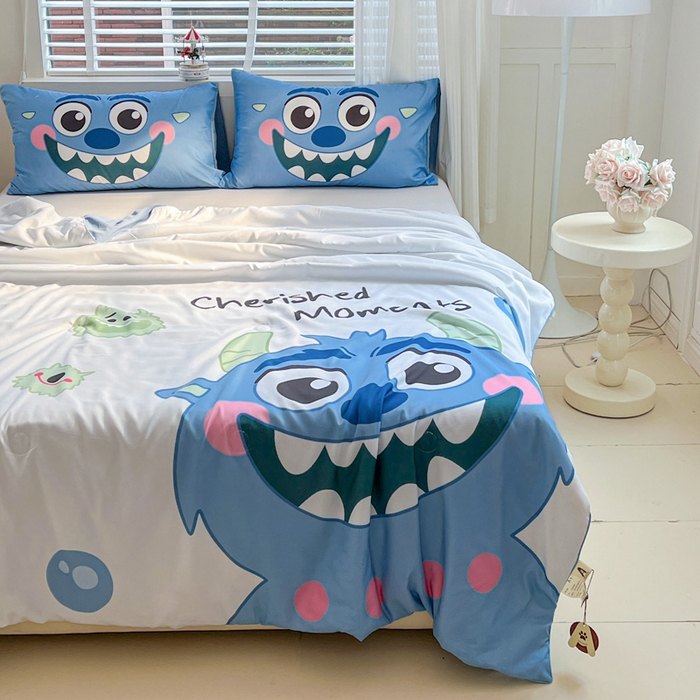 91家纺网 家纺一手货源 找家纺 海岛哥哥 2025新款水洗棉大版卡通夏被 可爱小怪兽