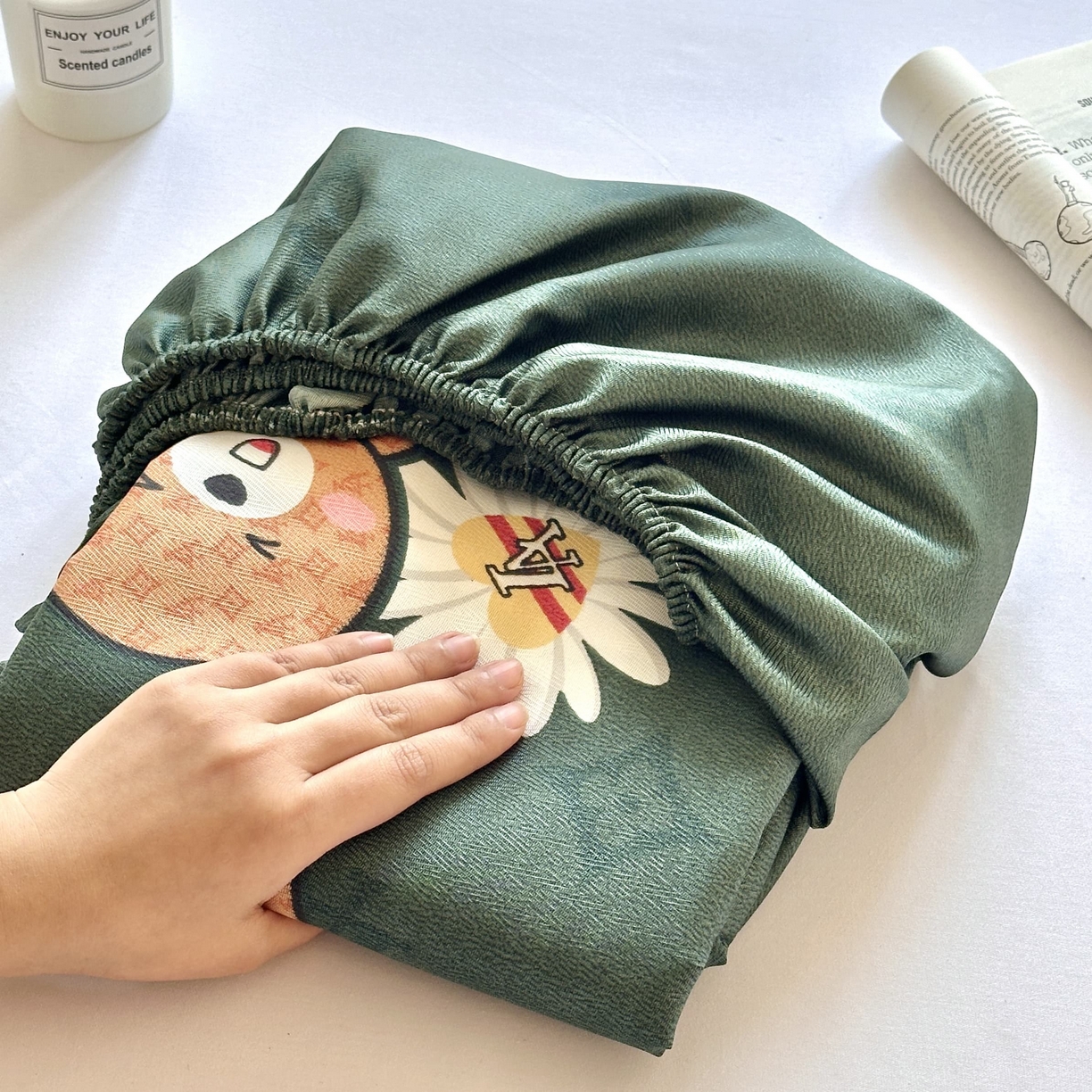 91家纺网 家纺一手货源 找家纺 乐居家纺 2025新款亲肤舒适活性印染水洗冰丝床笠 米妮兔-绿