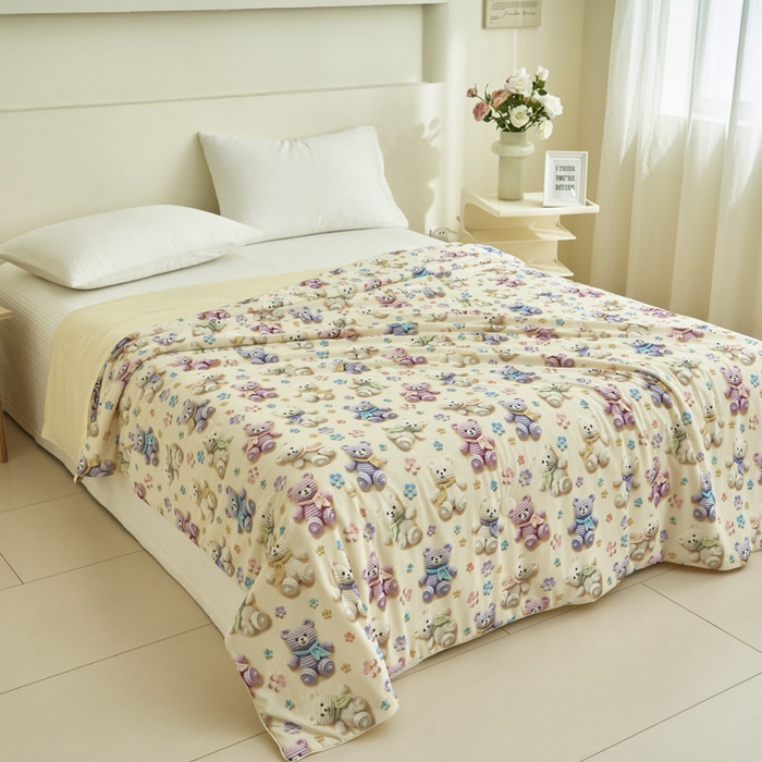 91家纺网 家纺一手货源 找家纺 子由家居 2025新款5D凉感大豆夏被 5D-可爱毛线熊