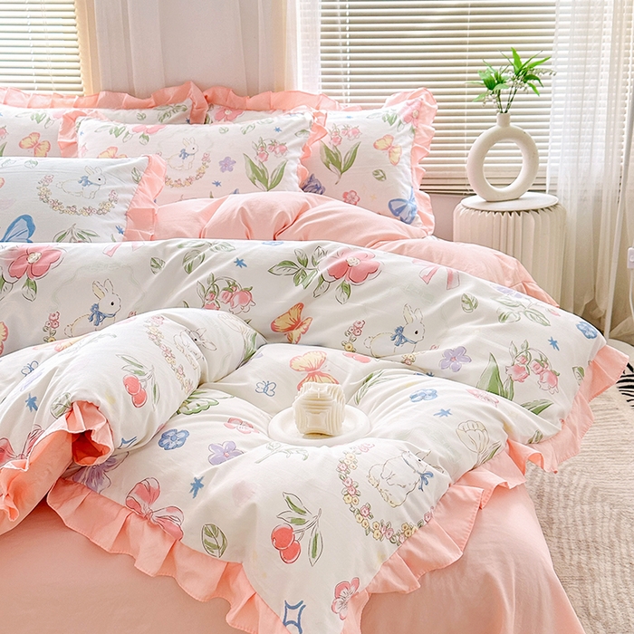 91家纺网 家纺一手货源 找家纺 佳一家纺 2025新款亲肤水洗棉四件套系列 春天里