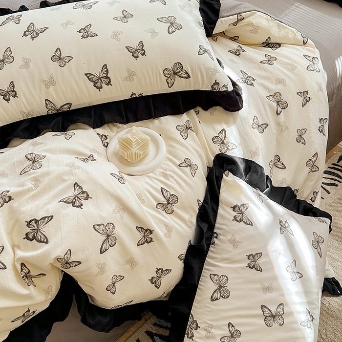 91家纺网 家纺一手货源 找家纺 佳一家纺 2025新款亲肤水洗棉四件套系列 蝶舞