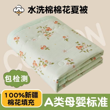 鑫佰利 2025新款A类水洗棉印花纯棉花夏被子被芯 花满枝头绿