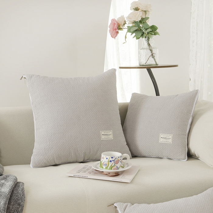 91家纺网 家纺一手货源 找家纺 番茄+ 2025新款简约全棉色织抱枕被 大地灰