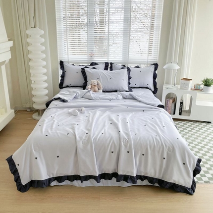 绣女坊  2025新款水洗天丝夏被四件套 蓝色爱心