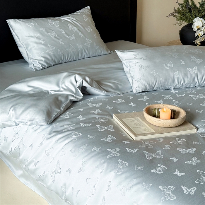 91家纺网 家纺一手货源 找家纺 FORTWO2025新款60支兰精天丝浮雕提花四件套		 云渺-蓝