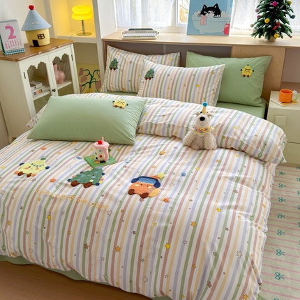 如意朵2025新款全棉毛巾绣四件套 彩色星星