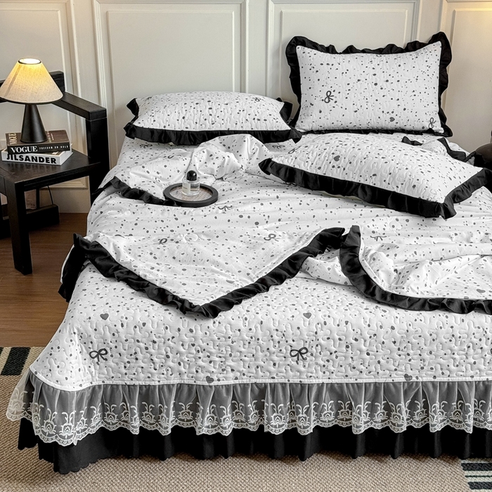 91家纺网 家纺一手货源 找家纺 绣女坊 2025新款夏被款床盖四件套 蝴蝶结