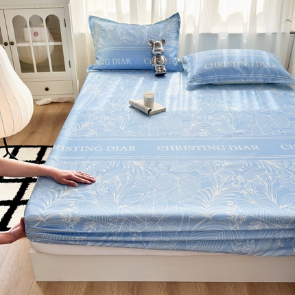 乐居家纺 2025新款亲肤舒适活性印染水洗冰丝床笠 芳菲-蓝