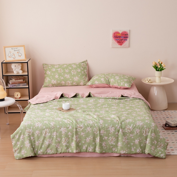 91家纺网 家纺一手货源 找家纺 南北家居 2025新款针织棉双层纱夏被四件套 雏菊低语