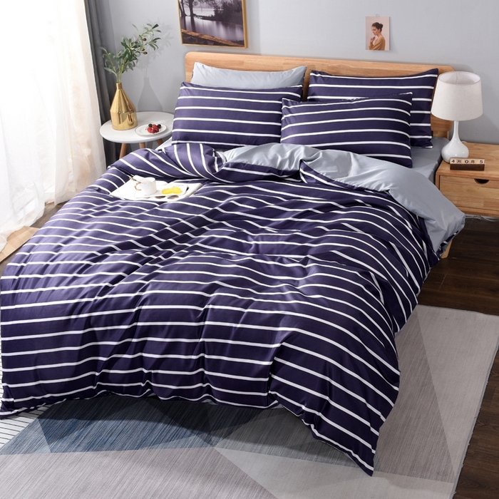 91家纺网 家纺一手货源 找家纺 百花王2025新款斜纹天丝莫代尔四件套 兰条纹