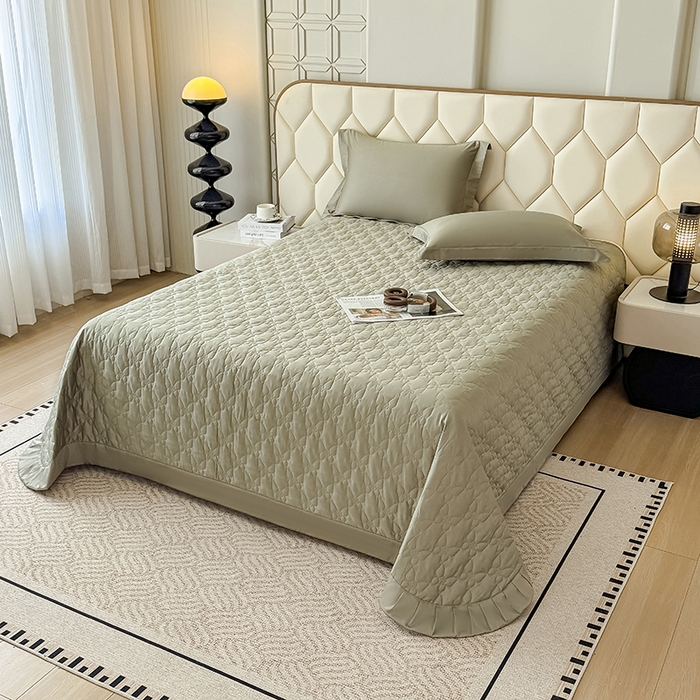 91家纺网 家纺一手货源 找家纺 好阁家纺 2025新款100支全棉蚕丝豆邦纤维床盖 绿墨