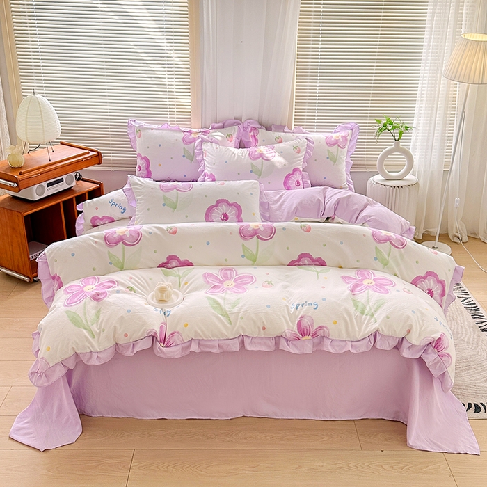 91家纺网 家纺一手货源 找家纺 佳一家纺 2025新款亲肤水洗棉四件套系列 夏日如花