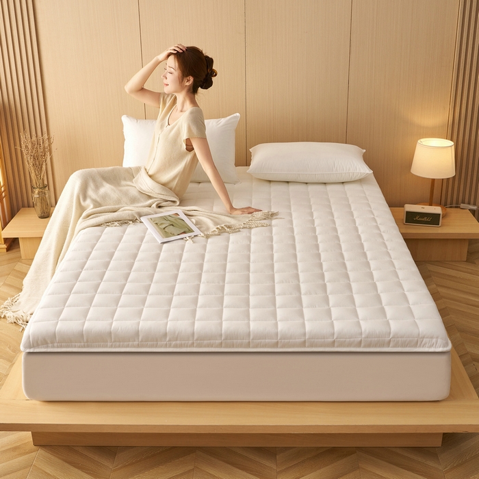 91家纺网 家纺一手货源 找家纺 锦丝钰床垫 2025新款色织水洗棉棉花床垫 白色