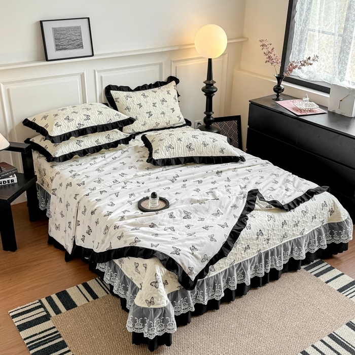 91家纺网 家纺一手货源 找家纺 绣女坊 2025新款夏被款床盖四件套 蝴蝶