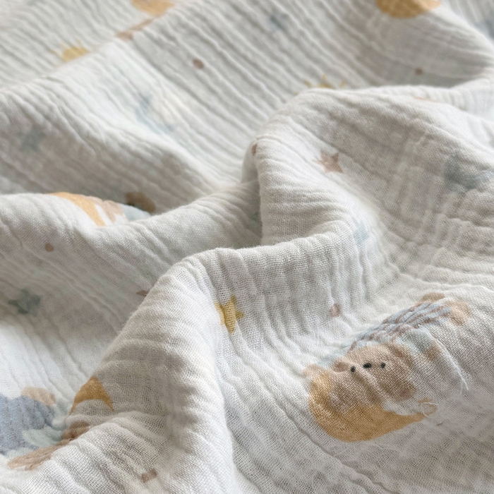 91家纺网 家纺一手货源 找家纺 BOSS 2025新款全棉纯棉皱皱纱儿童盖毯夏被  幼儿园夏被夏凉被空调被 晚安熊