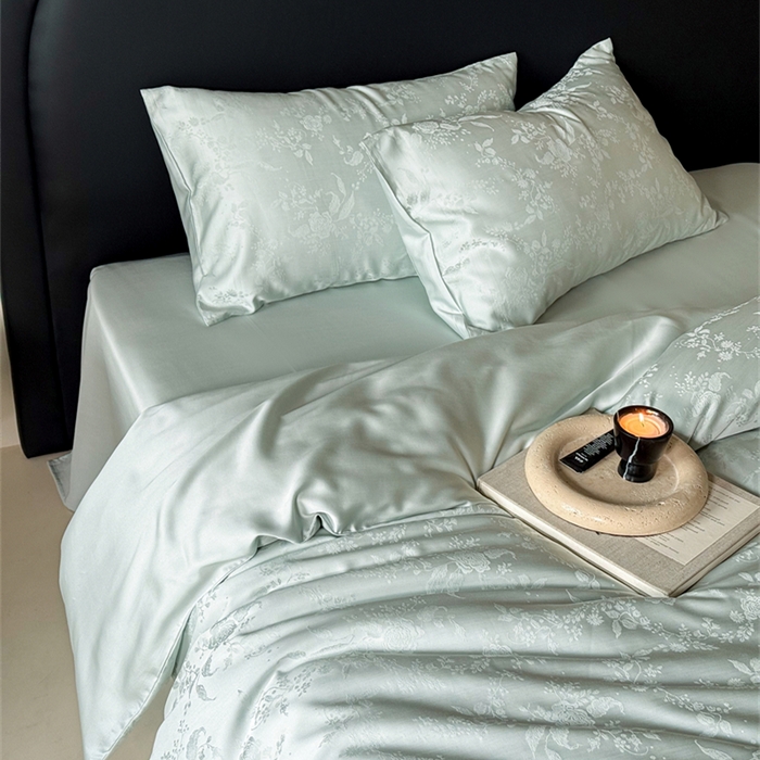 91家纺网 家纺一手货源 找家纺 FORTWO2025新款60支兰精天丝浮雕提花四件套		 满庭芳