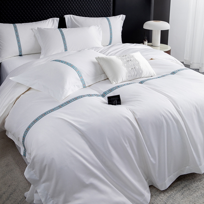 91家纺网 家纺一手货源 找家纺 优必恩 2025新款高支高密民宿酒店织带款四件套套件 青春