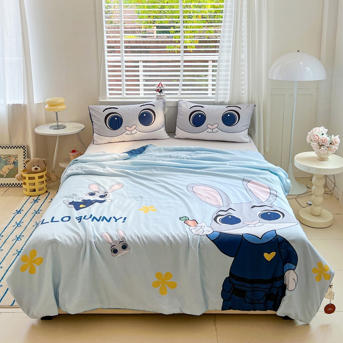 91家纺网 家纺一手货源 找家纺 海岛哥哥 2025新款水洗棉大版卡通夏被 萌萌兔子
