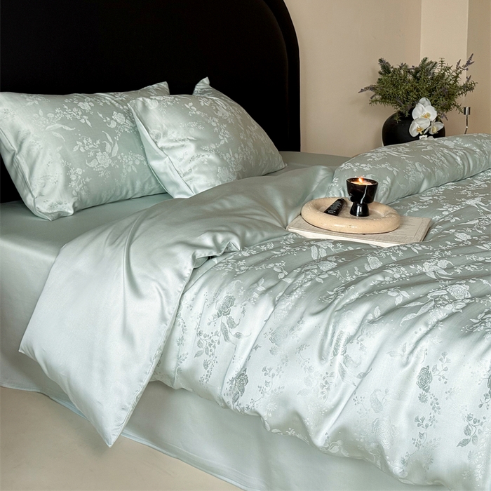 91家纺网 家纺一手货源 找家纺 FORTWO2025新款60支兰精天丝浮雕提花四件套		 满庭芳